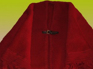 Leather Strap and Buckle on Woollen Shawl